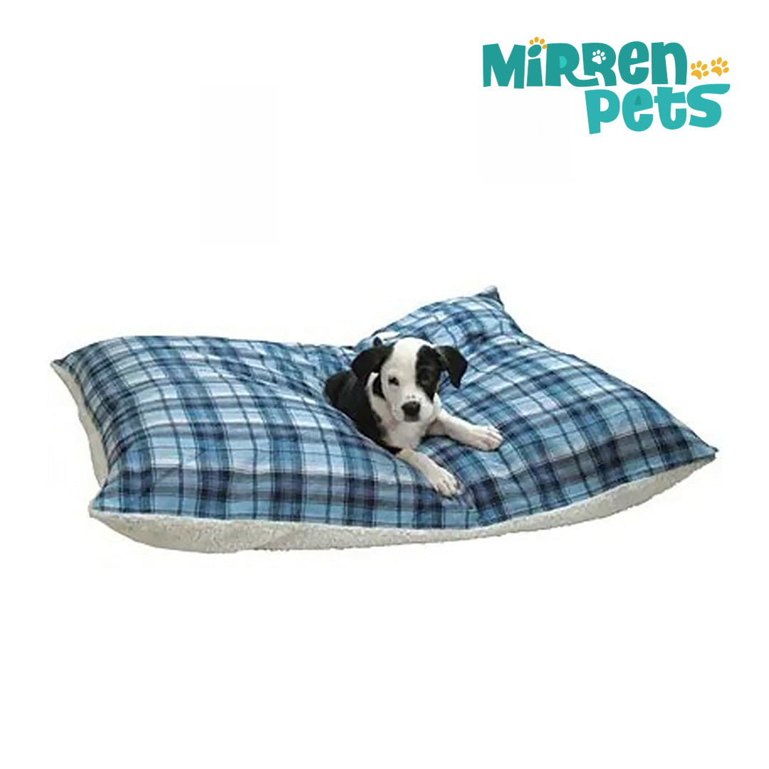 Mirren Pets - Flannel Sherpa Pet Bed, Blue Plaid