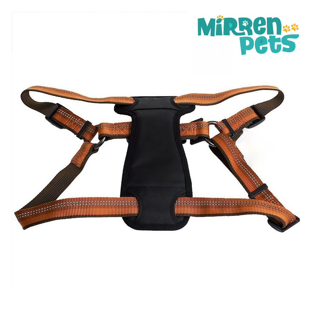 Mirren Pets - Reflective Adjustable Padded Dog Harness - Campfire Orange - Fits 26"-38"